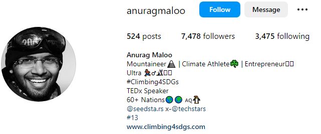 Anurag Maloo (Mountain Climber) Biography, Age, Wife, Family, Alive or Dead, Wiki & Facts 12 Anurag's Instagram account