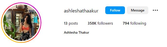 Ashlesha Thakur Parents, Caste, Biography, Birthday, Boyfriend, Height, Net Worth & Wiki 10 Ashlesha's Instagram account