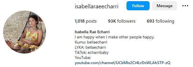 Who was Bella Echarri? Wiki, Biography, Family & Facts About Kyle Echarri's Sister 12 Bella's Instagram account