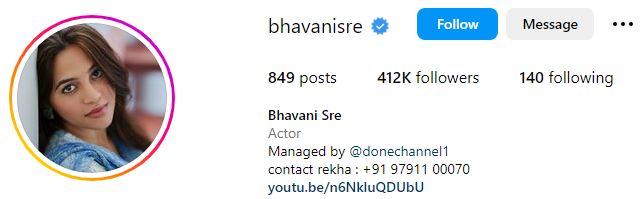 Bhavani Sre Age, Height, Boyfriend, Parents, Caste, Net Worth, Biography, Movies & More 13 Bhavani Sre's Instagram account