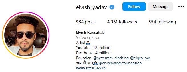 Elvish Yadav: Age, Birthday, Net Worth, Girlfriend, Parents, Height, Caste, Wikipedia, BIO & More 14 Elvish's Official Instagram profile