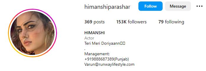 Himanshi Parashar Age, Biography, Height, Net Worth, Boyfriend, Parents, Caste, Wiki 10 Himanshi's Instagram account