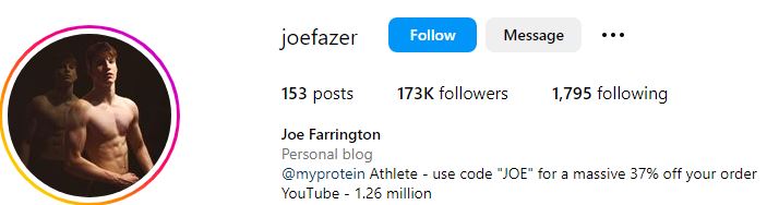 Joe Fazer's Instagram account