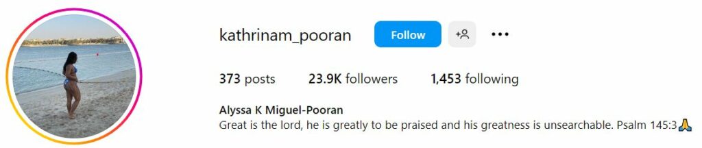 Who is Kathrina Miguel? Meet Nicholas Pooran's Wife, Wiki, Biography, Family, Net Worth & Facts 11 Kathrina Miguel Instagram account