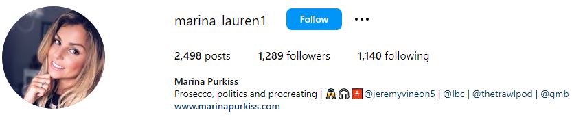 Marina Purkiss Biography, Parents, Spouse, Height, Birthday, Education, Wikipedia & More 10 Marina's Instagram account