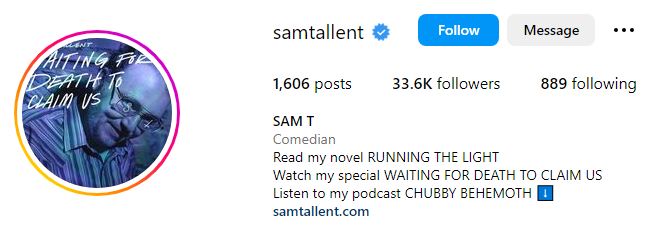 Sam Tallent (Comedian) Age, Wiki, Wife, Family, Net Worth, Biography & More 10 Sam's Instagram account