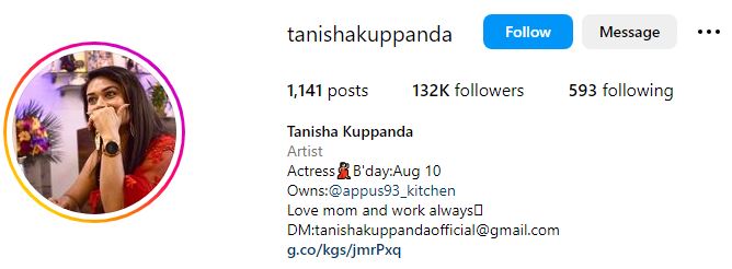 Tanisha Kuppanda Biography, Wiki, Age, Parents, Boyfriend, Height, Net Worth & More 11 Tanisha's Instagram account