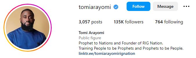 Tomi Arayomi Wiki, Biography, Age, Wife, Family, Net Worth, Height & More 9 Tomi's Instagram account
