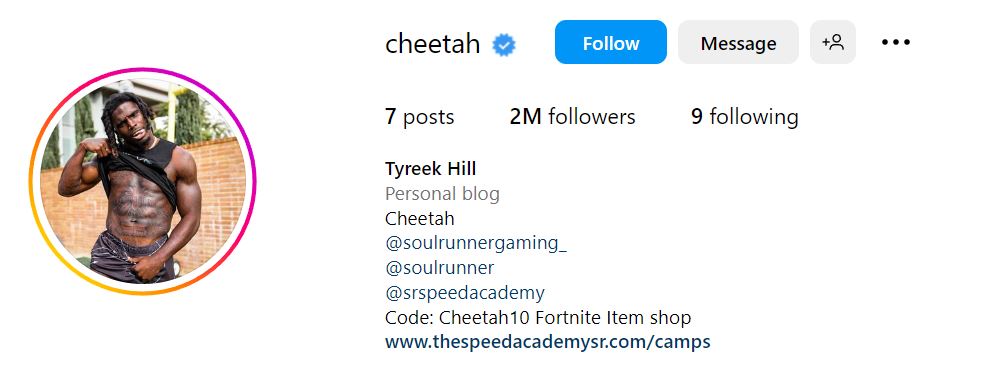 Tyreek Hill: Net worth, Age, Height, Weight, Wife, Family, College, Biography & More 11 Tyreek Hill's Instagram account