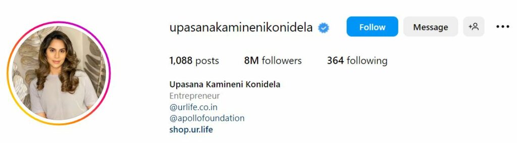 Upasana Kamineni (Ram Charan’s Wife) Wiki, Age, Parents, Kids, Height, Net worth, Biography & More 10 Upasana's Instagram account
