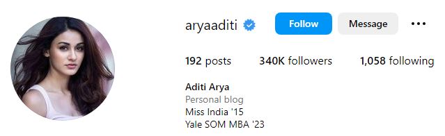 Aditi's Instagram account