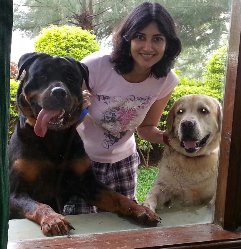 Arpita with her pet dogs