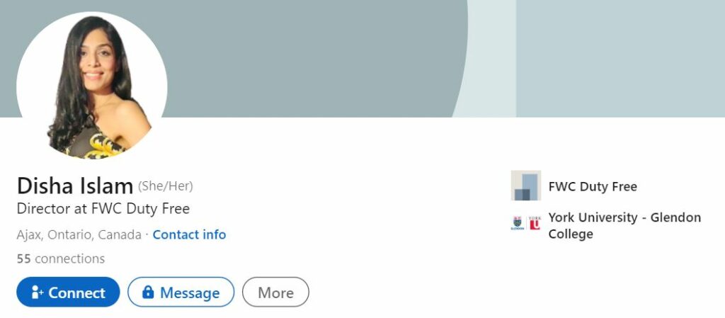 Who is Disha Islam? Meet Salman Muqtadir's Wife 6 Disha Islam LinkedIn profile