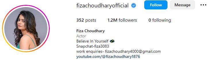 Fiza Choudhary Wiki: Height, Age, Boyfriend, Family, Biography & More 9 Fiza Choudhary's Instagram account