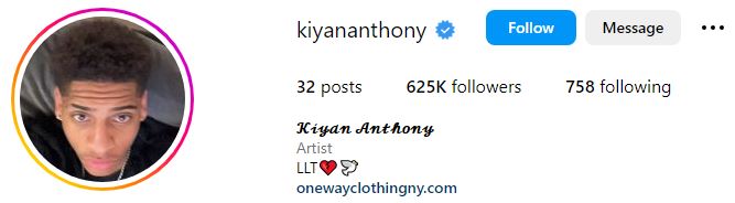 Kiyan Carmelo Anthony Wiki (Carmelo Anthony's son), Age, Height, Family, Girlfriend, Biography & More 8 Kiyan Carmelo's Instagram account