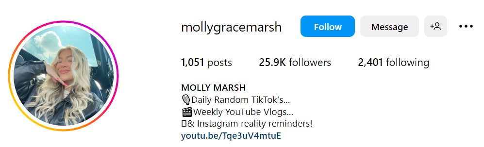 Molly Marsh: Wiki, Biography, Height, Age, Net Worth, Boyfriend, Family & More 9 Molly's Instagram account
