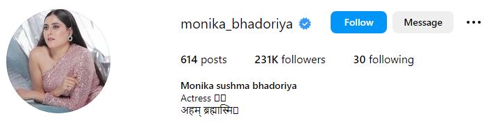 Monika Bhadoriya Wiki, Husband, Height, Age, Family, Net Worth, Biography & More 11 Monika's Instagram account