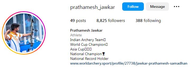 Prathamesh Jawkar Wiki, Age, Archery, Girlfriend, Parents, Records, Net worth & More 12 Prathamesh's Instagram account