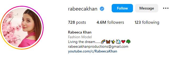 Rabeeca Khan: Age, Height, Wiki, Birthday, Parents, Siblings, Boyfriend, Biography & More 14 Rabeeca's Instagram account