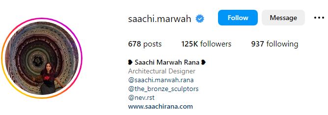 Saachi Marwah Wiki (Nitish Rana's Wife), Age, Family, Husband, Biography & More 10 Saachi's Instagram account