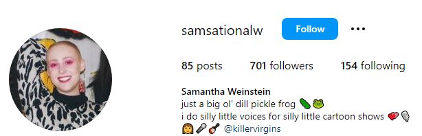 Samantha Weinstein Biography, Age, Husband, Parents, Death, Net Worth, Movies & More 9 Samantha's Instagram account