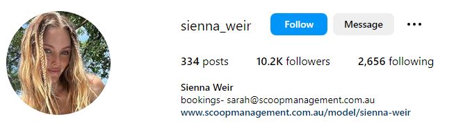Sienna's Instagram account