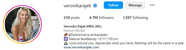 Veronika Rajek Age, Height, Husband, Parents, Ethnicity, Net worth, Wiki, Biography & More 9 Veronika's Instagram account