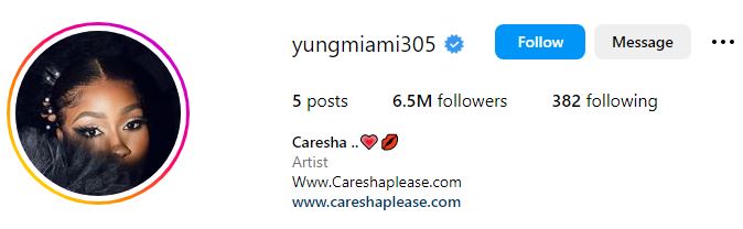 Yung Miami's Instagram account