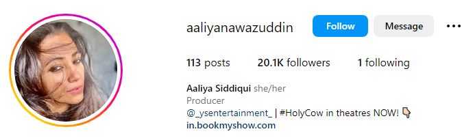 Aaliya Siddiqui Wiki, Husband, Boyfriend, Kids, Age, Family, Height, Biography & More 11 Aaliya Siddiqui's Instagram account