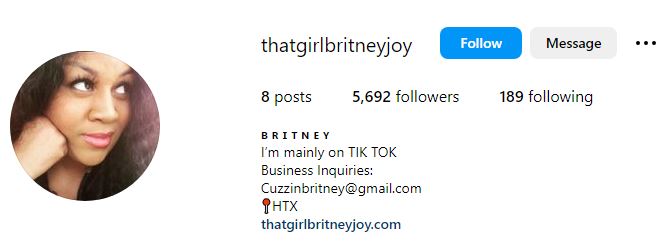 Britney Joy (TikTok Star) Biography, Age, Wiki, Husband, Family, Car Accident & More 9 Britney's Instagram account