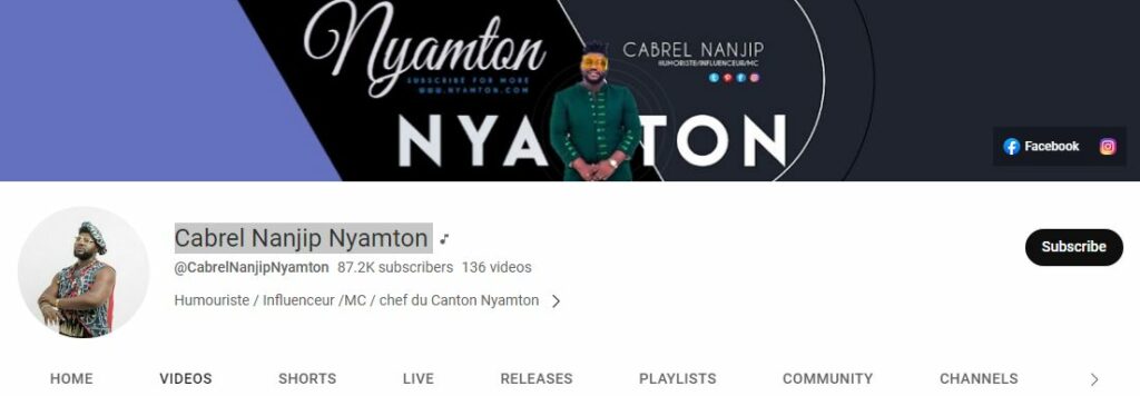 Cabrel Nanjip Biography, Wiki, Age, Net Worth, Wife, Girlfriend, Family, Death & More 4 Cabrel Nanjip's Youtube channel