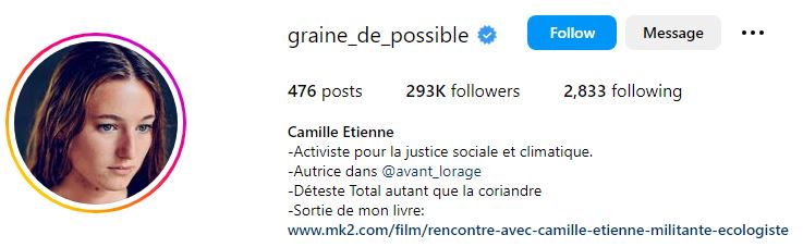 Camille Etienne Wiki, Age, Biography, Parents, Boyfriend, Education, Net Worth & More 10 Camille's Instagram account