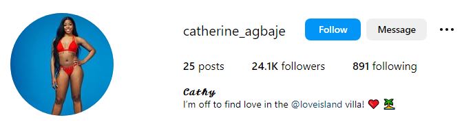 Catherine Agbaje (Love Island) Wiki, Age, Boyfriend, Height, Net Worth, Family, Biography & More 9 Catherine Agbaje's Instagram account