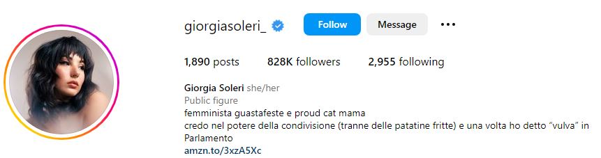 Giorgia Soleri Wiki, Biography, Boyfriend, Family, Age, Height, Ethnicity, Affairs & More 11 Giorgia's Instagram account