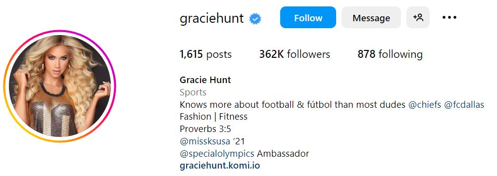 Gracie Hunt Wiki, Age, Husband, Kids, Instagram, Parents, Grandmother, Net worth & More 11 Gracie's Instagram account