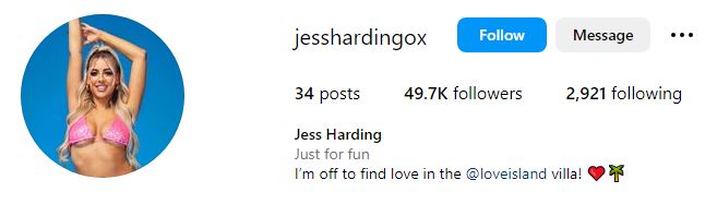Jess Harding (Love Island) Wiki, Age, Boyfriend, Parents, Net worth, Height & Facts 10 Harding's Instagram account