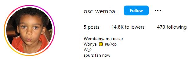 Oscar Wembanyama Wiki, Age, Height, Family, Girlfriend, Net Worth, Biography & More 7 Oscar Wembanyam's Instagram account