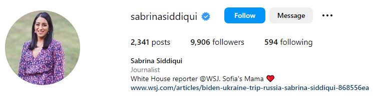 Sabrina Siddiqui's Instagram profile