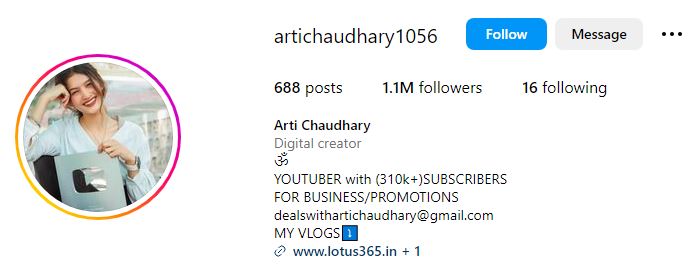 Arti Chaudhary: Wiki, BIO, Age, Height, Family, Boyfriend, Net Worth & More 10 Arti Chaudhary's Instagram account