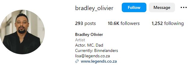 Bradley Olivier (Binnelanders) Biography, Wiki, Wife, Age, Net Worth, Death, Kids & More 10 Bradley Olivier's Instagram account