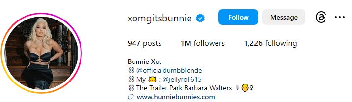 Bunnie Xo Age, Wiki, Husband, Kids, Net Worth, Height, Family, Biography & More 6 Bunnie Xo's Instagram account