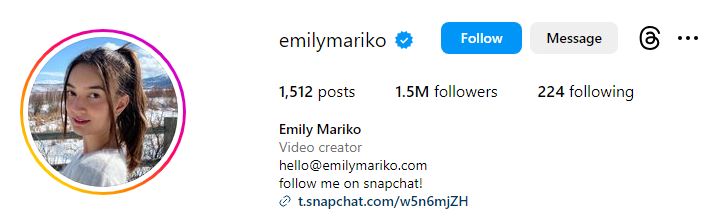 Emily Mariko's Instagram account