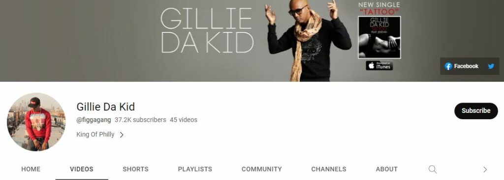 Gillie Da Kid Wiki: Age, Net Worth, Wife, Family, Height, Songs, Biography & More 3 Gillie Da Kid's Youtube channel