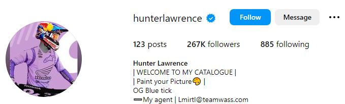 Hunter Lawrence (Racer) Wiki, Age, Height, Girlfriend, Family, Net Worth, Biography & More 9 Hunter Lawrence's Instagram account