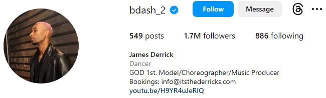 James Derrick's Instagram account
