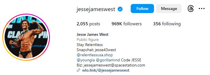 Jesse James West Age, Height, Weight, Biography, Wiki, Workout, Family, Girlfriend & More 12 Jesse James West's Instagram account