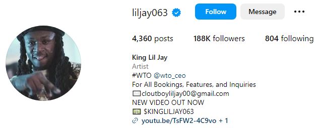 King Lil Jay Age, Height, Net Worth, Wife, Biography, Wiki, Family, Girlfriend & More 9 King Lil Jay's Instagram account