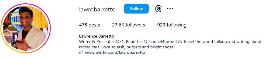 Lawrence Barretto Wiki, Biography, Wife, Origin, Age, Family, Net Worth & More 10 Lawrence Barretto's Instagram account