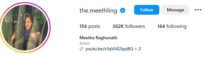 Meetha Raghunath Wiki, Biography, Age, Height, Family, Caste, Boyfriend & More 9 Meetha Raghunath 's Instagram account