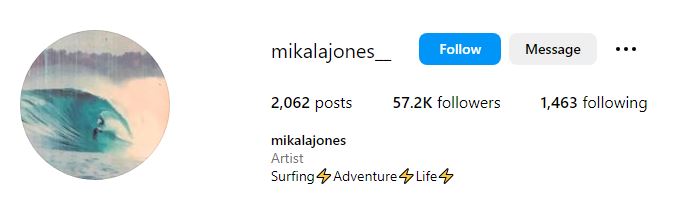Mikala Jones (Surfer) Wiki, Age, Wife, Family, Net Worth, Accident, Death, Biography & More 4 Mikala Jones' Instagram account